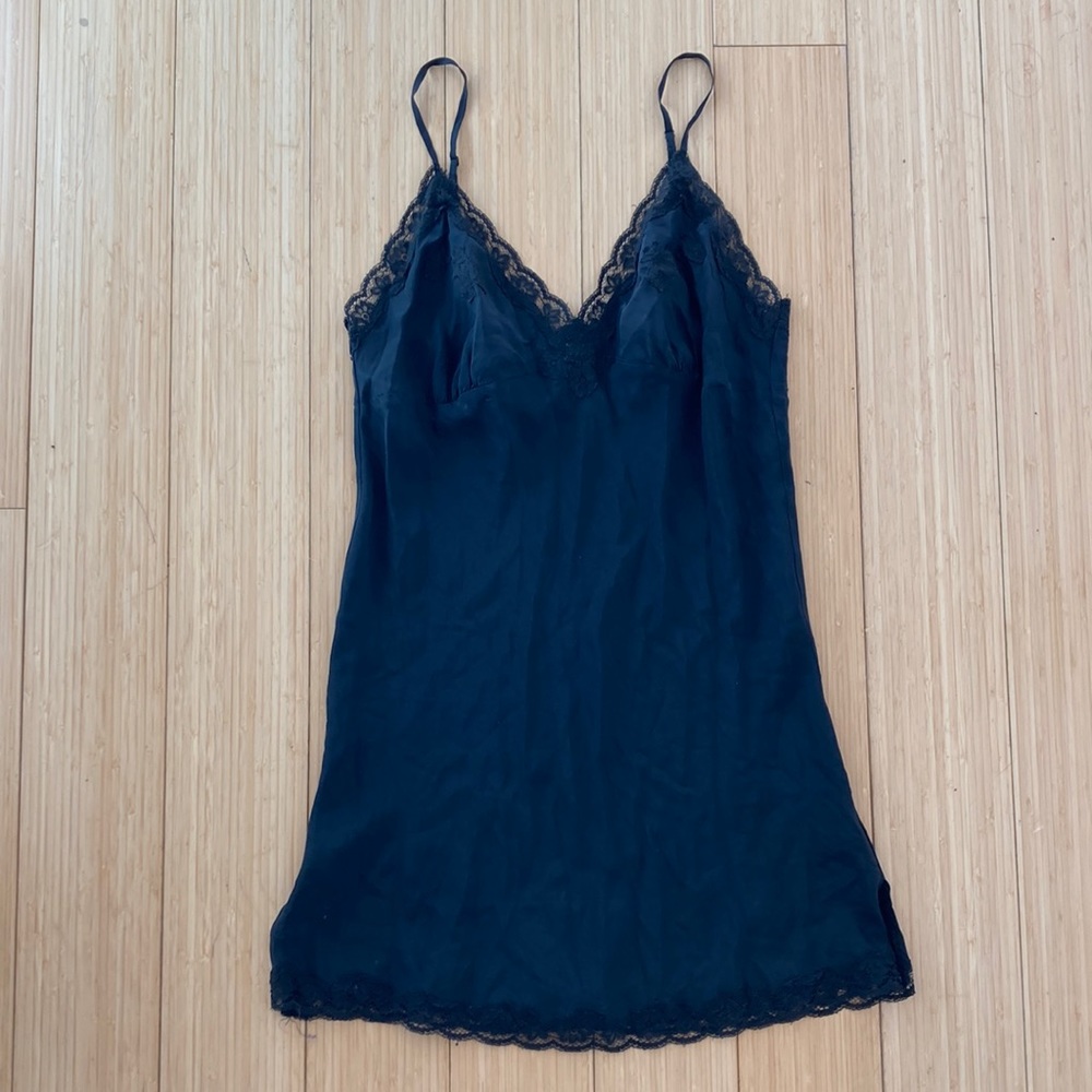Gold Hawk 100% silk black lace slip